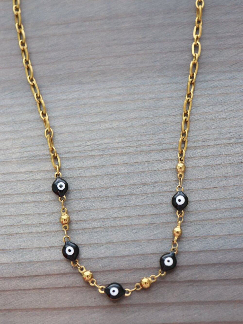 Evil Eye Black Beads Style Chain Pendant Necklace 18k Gold Plated Stainless Stee